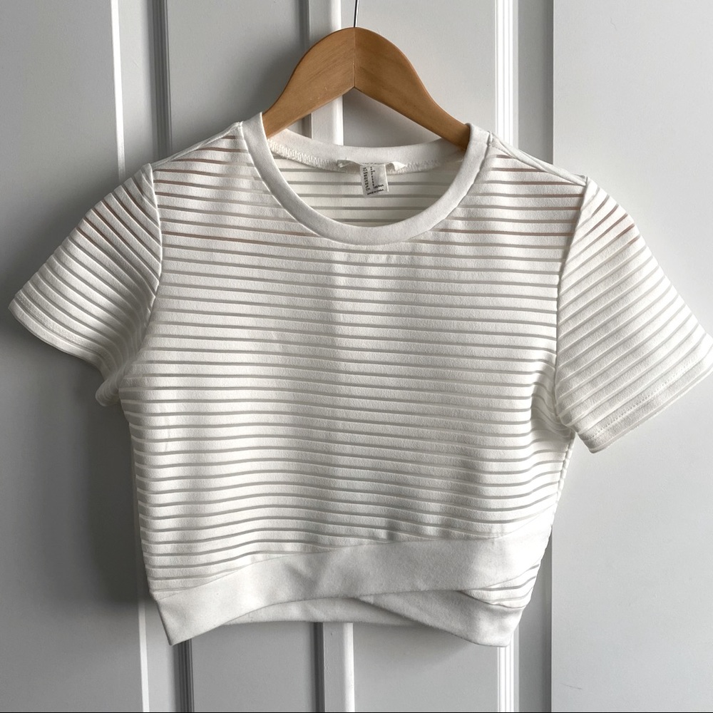 Cute Crop Top Wrap Detail Semi-Sheer
